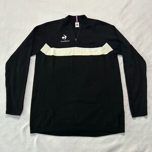 Le Coq Sportif Quarter Zip Pullover Sweater Men's Medium Black White Athletic